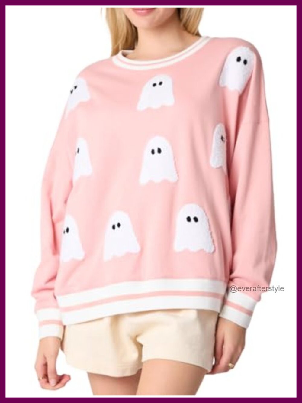 Sequin Ghost Print Oversized Sweatshirt Long Sleeve Halloween Pullover